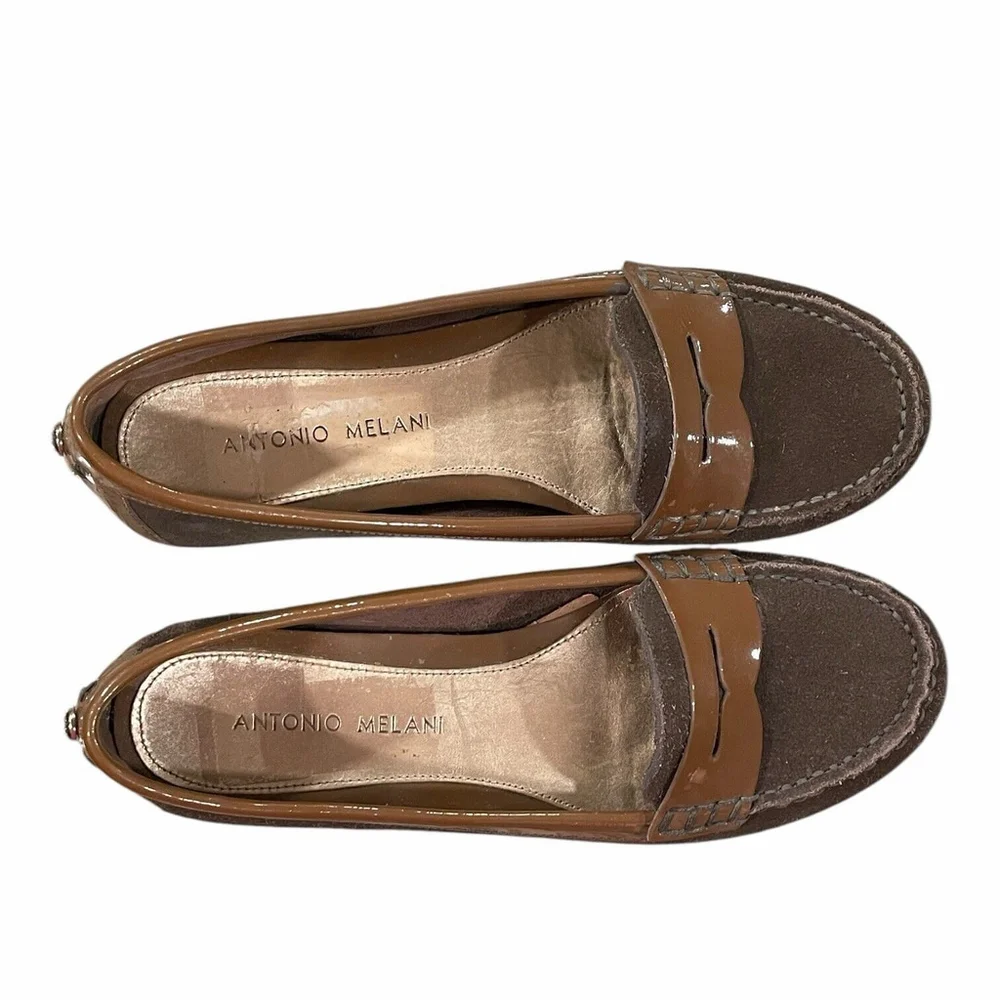 Antonio Melani Womens 6M Loafers Moccasin Two Tone Patent Suede Leather Slip On